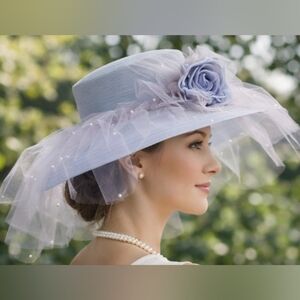 Vintage Meril Fine Millinery Gray Tulle & Rose Hat | Estate Piece